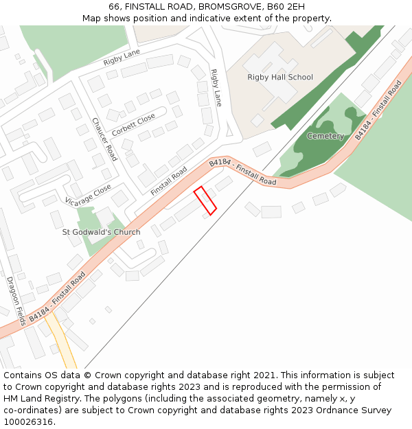 66, FINSTALL ROAD, BROMSGROVE, B60 2EH: Location map and indicative extent of plot