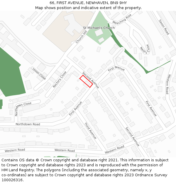 66, FIRST AVENUE, NEWHAVEN, BN9 9HY: Location map and indicative extent of plot