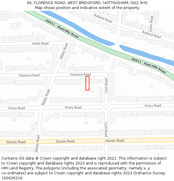 66, FLORENCE ROAD, WEST BRIDGFORD, NOTTINGHAM, NG2 5HS: Location map and indicative extent of plot