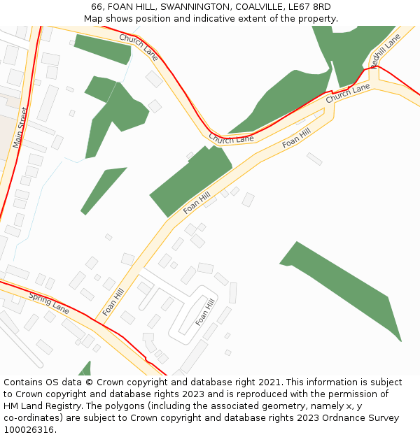 66, FOAN HILL, SWANNINGTON, COALVILLE, LE67 8RD: Location map and indicative extent of plot