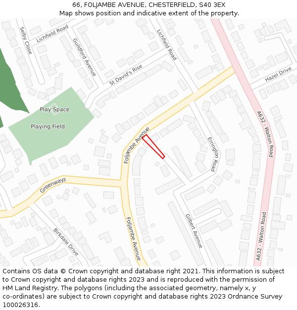 66, FOLJAMBE AVENUE, CHESTERFIELD, S40 3EX: Location map and indicative extent of plot
