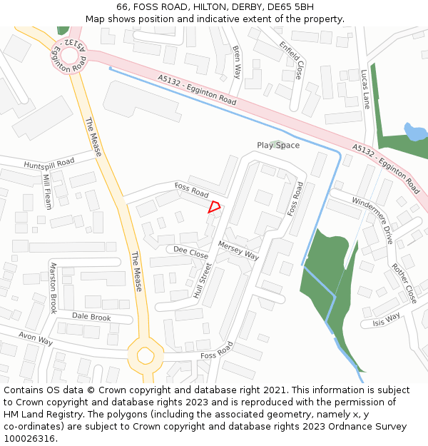 66, FOSS ROAD, HILTON, DERBY, DE65 5BH: Location map and indicative extent of plot