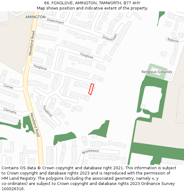 66, FOXGLOVE, AMINGTON, TAMWORTH, B77 4HY: Location map and indicative extent of plot