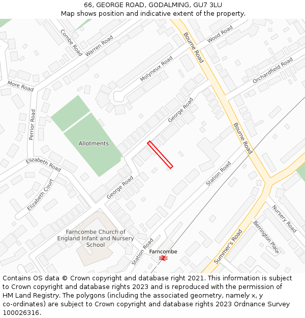 66, GEORGE ROAD, GODALMING, GU7 3LU: Location map and indicative extent of plot
