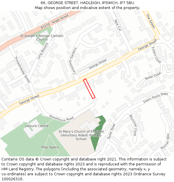 66, GEORGE STREET, HADLEIGH, IPSWICH, IP7 5BU: Location map and indicative extent of plot