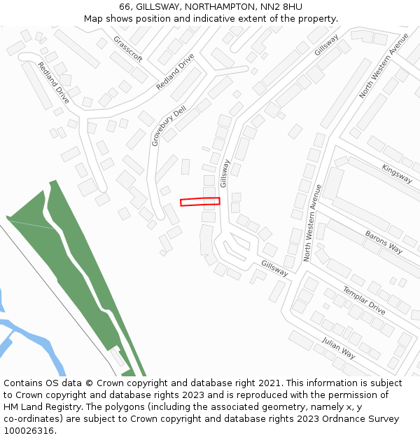 66, GILLSWAY, NORTHAMPTON, NN2 8HU: Location map and indicative extent of plot