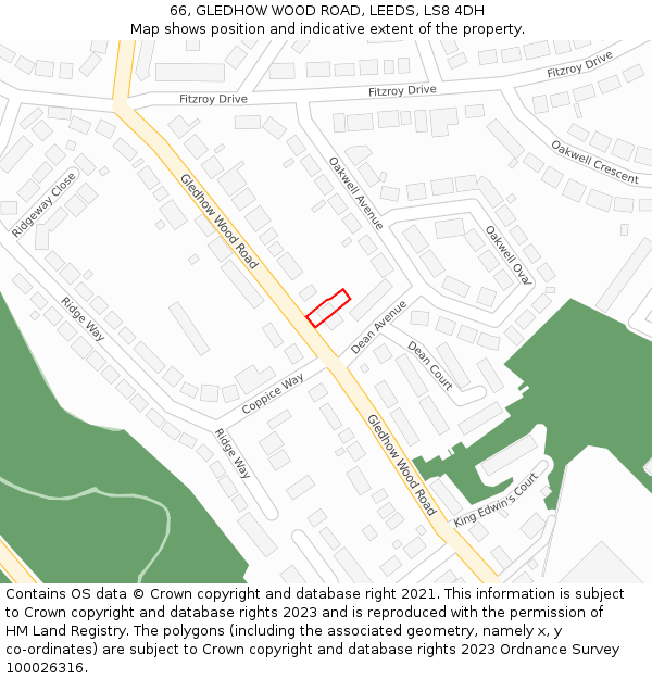 66, GLEDHOW WOOD ROAD, LEEDS, LS8 4DH: Location map and indicative extent of plot