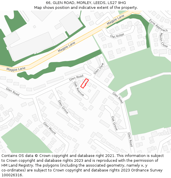 66, GLEN ROAD, MORLEY, LEEDS, LS27 9HG: Location map and indicative extent of plot