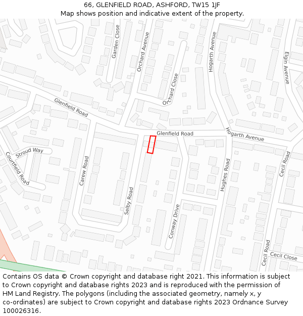 66, GLENFIELD ROAD, ASHFORD, TW15 1JF: Location map and indicative extent of plot