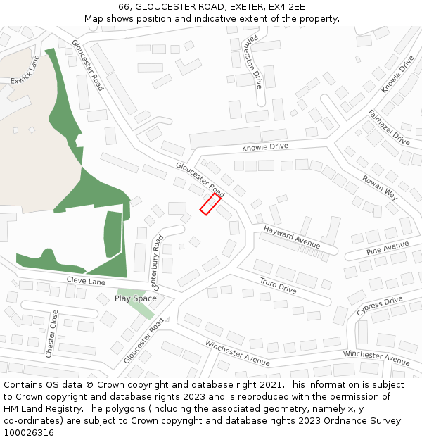 66, GLOUCESTER ROAD, EXETER, EX4 2EE: Location map and indicative extent of plot