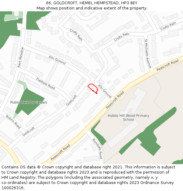 66, GOLDCROFT, HEMEL HEMPSTEAD, HP3 8EY: Location map and indicative extent of plot