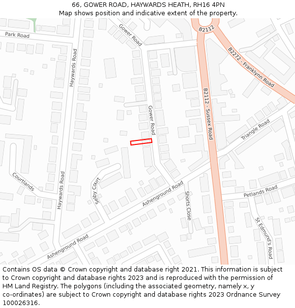 66, GOWER ROAD, HAYWARDS HEATH, RH16 4PN: Location map and indicative extent of plot