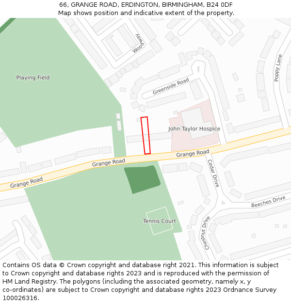 66, GRANGE ROAD, ERDINGTON, BIRMINGHAM, B24 0DF: Location map and indicative extent of plot