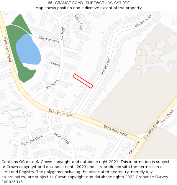 66, GRANGE ROAD, SHREWSBURY, SY3 9DF: Location map and indicative extent of plot