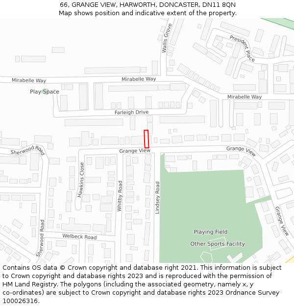 66, GRANGE VIEW, HARWORTH, DONCASTER, DN11 8QN: Location map and indicative extent of plot