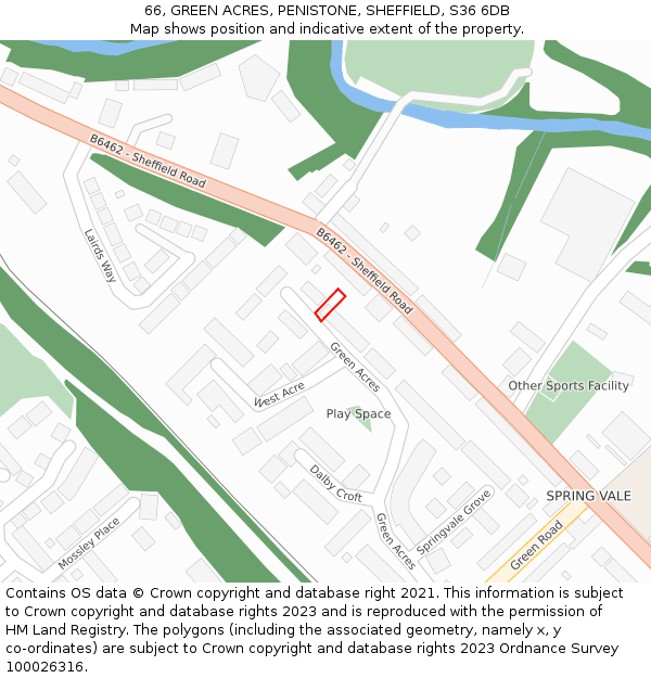 66, GREEN ACRES, PENISTONE, SHEFFIELD, S36 6DB: Location map and indicative extent of plot