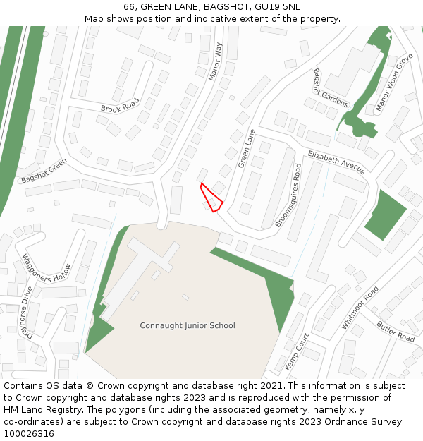 66, GREEN LANE, BAGSHOT, GU19 5NL: Location map and indicative extent of plot