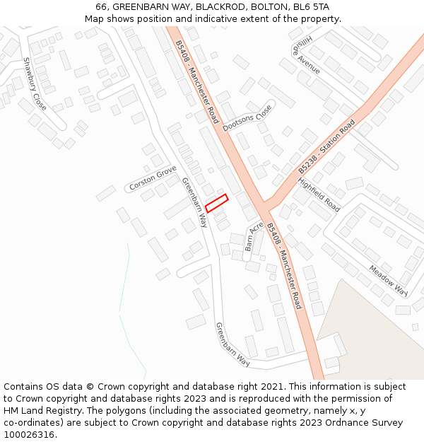 66, GREENBARN WAY, BLACKROD, BOLTON, BL6 5TA: Location map and indicative extent of plot