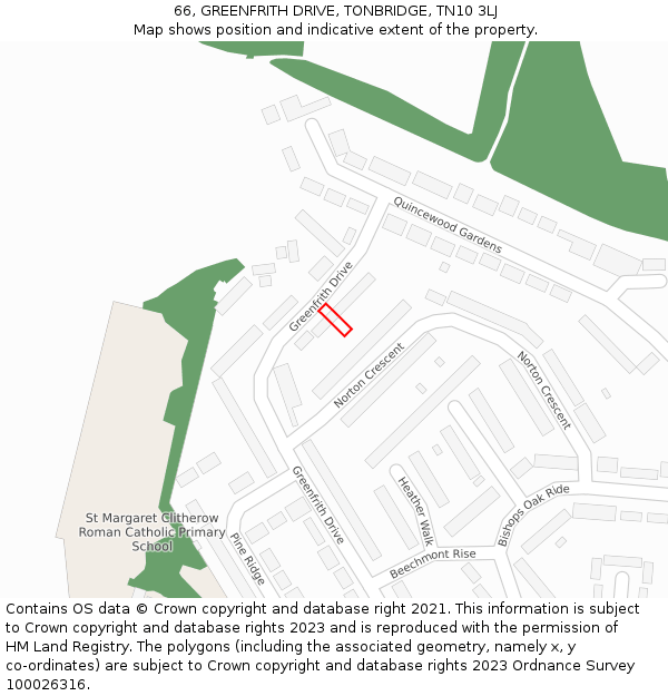 66, GREENFRITH DRIVE, TONBRIDGE, TN10 3LJ: Location map and indicative extent of plot