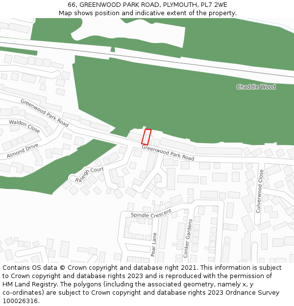 66, GREENWOOD PARK ROAD, PLYMOUTH, PL7 2WE: Location map and indicative extent of plot