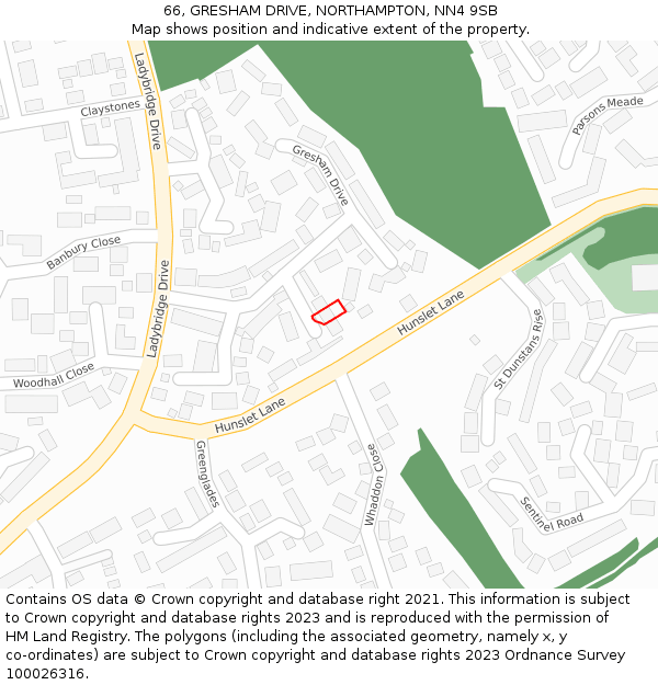 66, GRESHAM DRIVE, NORTHAMPTON, NN4 9SB: Location map and indicative extent of plot