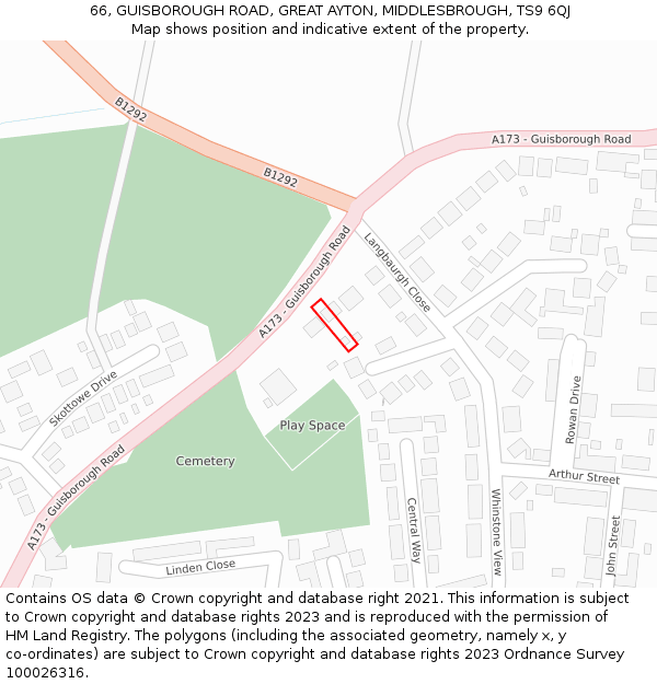 66, GUISBOROUGH ROAD, GREAT AYTON, MIDDLESBROUGH, TS9 6QJ: Location map and indicative extent of plot