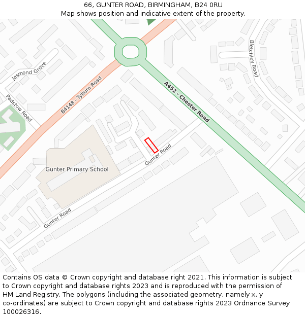 66, GUNTER ROAD, BIRMINGHAM, B24 0RU: Location map and indicative extent of plot