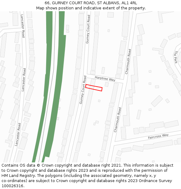 66, GURNEY COURT ROAD, ST ALBANS, AL1 4RL: Location map and indicative extent of plot