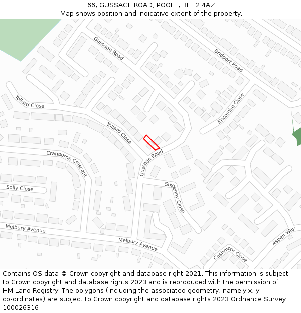 66, GUSSAGE ROAD, POOLE, BH12 4AZ: Location map and indicative extent of plot