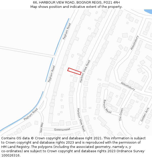 66, HARBOUR VIEW ROAD, BOGNOR REGIS, PO21 4RH: Location map and indicative extent of plot