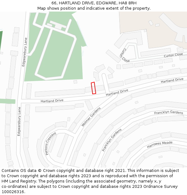 66, HARTLAND DRIVE, EDGWARE, HA8 8RH: Location map and indicative extent of plot