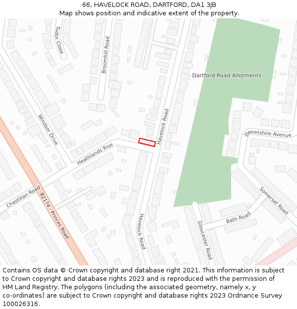 66, HAVELOCK ROAD, DARTFORD, DA1 3JB: Location map and indicative extent of plot