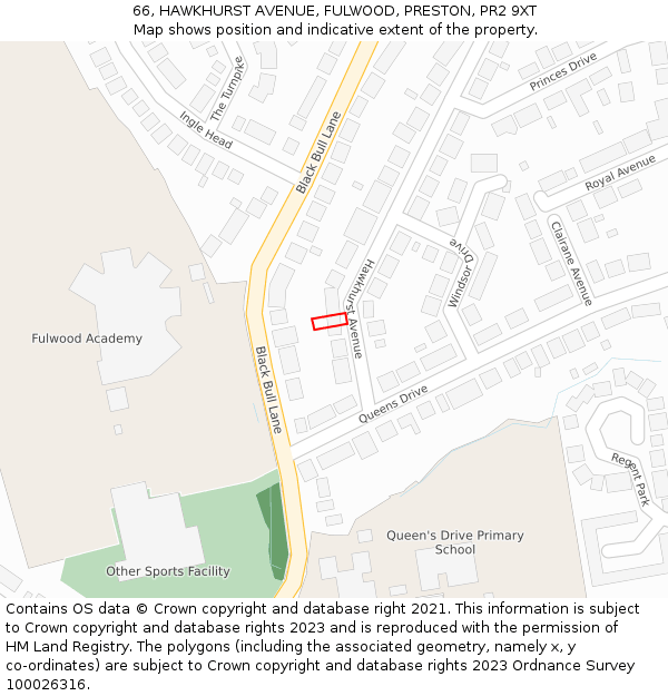 66, HAWKHURST AVENUE, FULWOOD, PRESTON, PR2 9XT: Location map and indicative extent of plot
