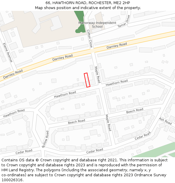 66, HAWTHORN ROAD, ROCHESTER, ME2 2HP: Location map and indicative extent of plot