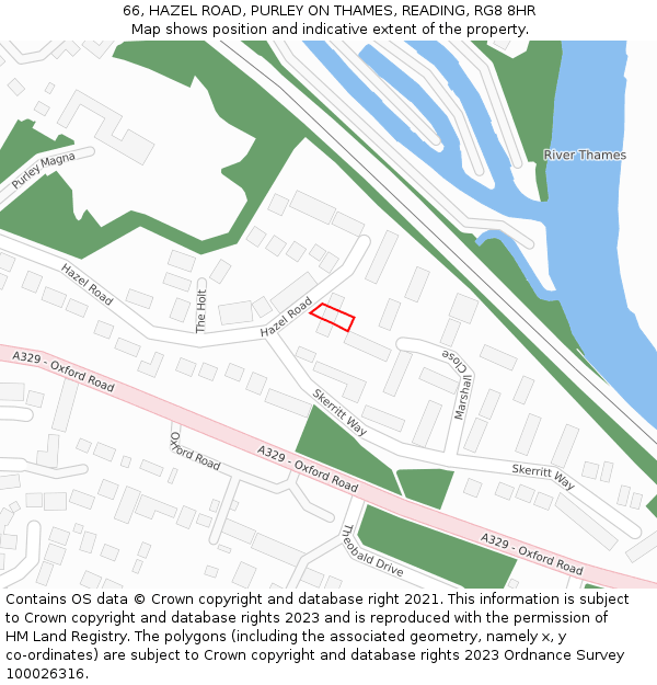 66, HAZEL ROAD, PURLEY ON THAMES, READING, RG8 8HR: Location map and indicative extent of plot