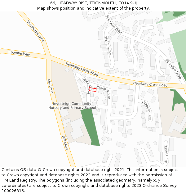 66, HEADWAY RISE, TEIGNMOUTH, TQ14 9UJ: Location map and indicative extent of plot