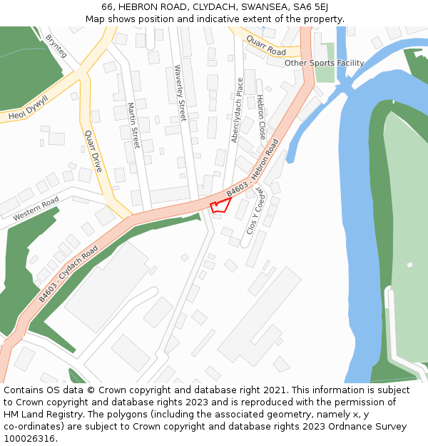 66, HEBRON ROAD, CLYDACH, SWANSEA, SA6 5EJ: Location map and indicative extent of plot