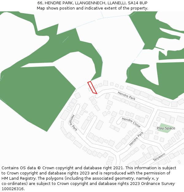 66, HENDRE PARK, LLANGENNECH, LLANELLI, SA14 8UP: Location map and indicative extent of plot