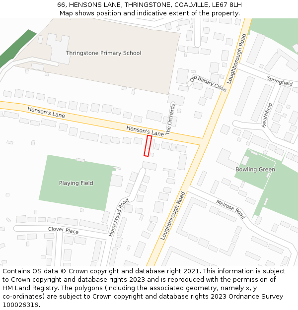 66, HENSONS LANE, THRINGSTONE, COALVILLE, LE67 8LH: Location map and indicative extent of plot