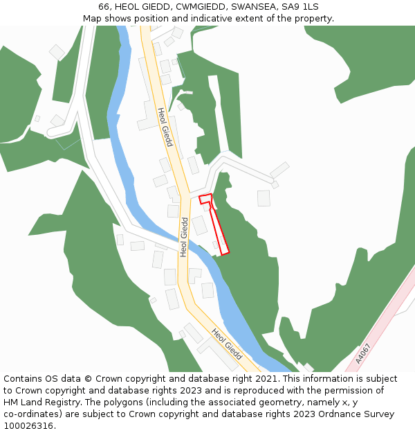 66, HEOL GIEDD, CWMGIEDD, SWANSEA, SA9 1LS: Location map and indicative extent of plot