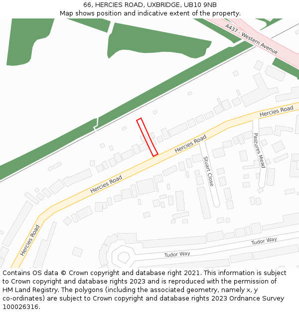 66, HERCIES ROAD, UXBRIDGE, UB10 9NB: Location map and indicative extent of plot