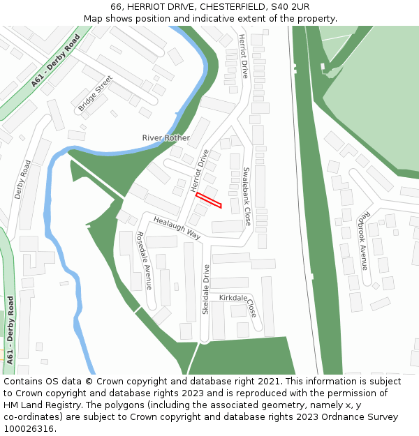 66, HERRIOT DRIVE, CHESTERFIELD, S40 2UR: Location map and indicative extent of plot