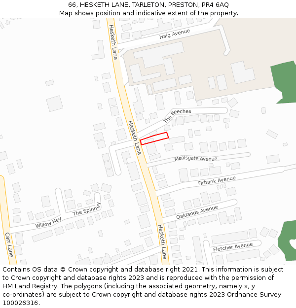 66, HESKETH LANE, TARLETON, PRESTON, PR4 6AQ: Location map and indicative extent of plot