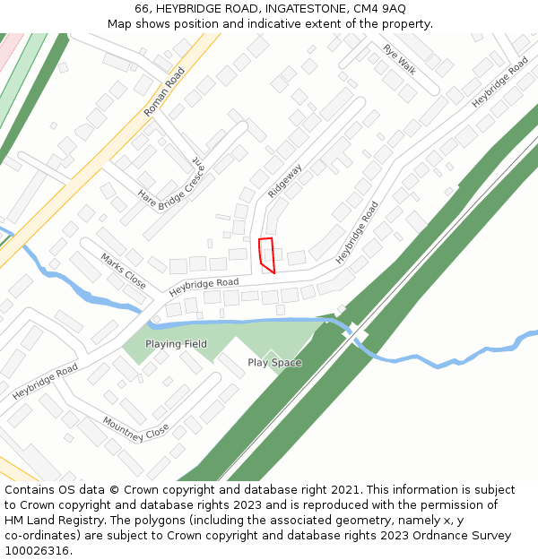 66, HEYBRIDGE ROAD, INGATESTONE, CM4 9AQ: Location map and indicative extent of plot