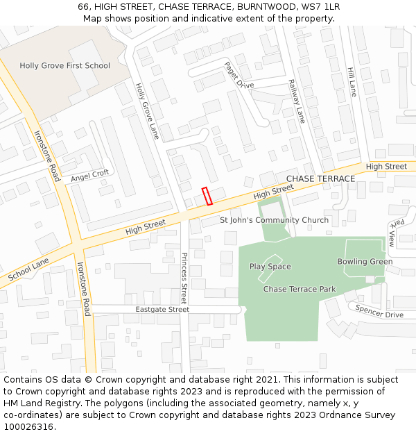 66, HIGH STREET, CHASE TERRACE, BURNTWOOD, WS7 1LR: Location map and indicative extent of plot