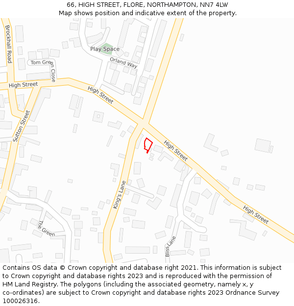 66, HIGH STREET, FLORE, NORTHAMPTON, NN7 4LW: Location map and indicative extent of plot