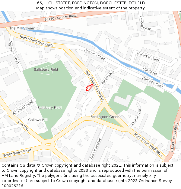66, HIGH STREET, FORDINGTON, DORCHESTER, DT1 1LB: Location map and indicative extent of plot