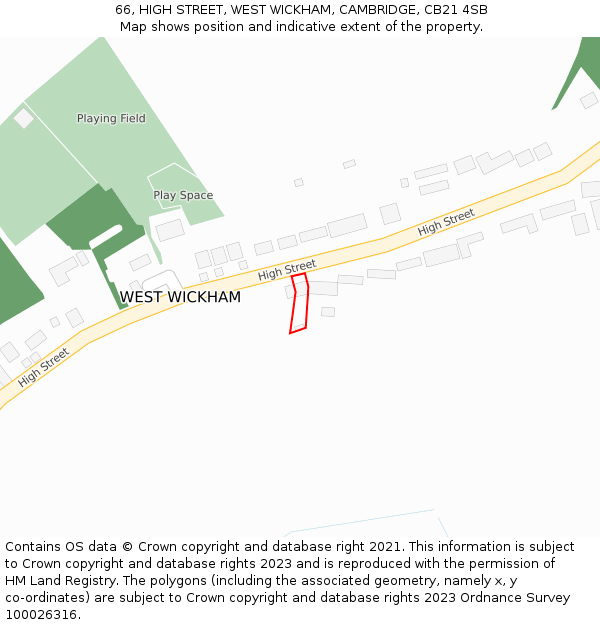 66, HIGH STREET, WEST WICKHAM, CAMBRIDGE, CB21 4SB: Location map and indicative extent of plot