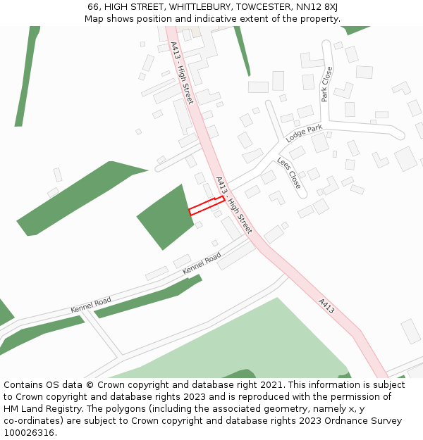 66, HIGH STREET, WHITTLEBURY, TOWCESTER, NN12 8XJ: Location map and indicative extent of plot