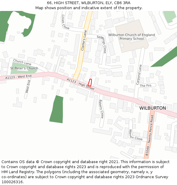 66, HIGH STREET, WILBURTON, ELY, CB6 3RA: Location map and indicative extent of plot